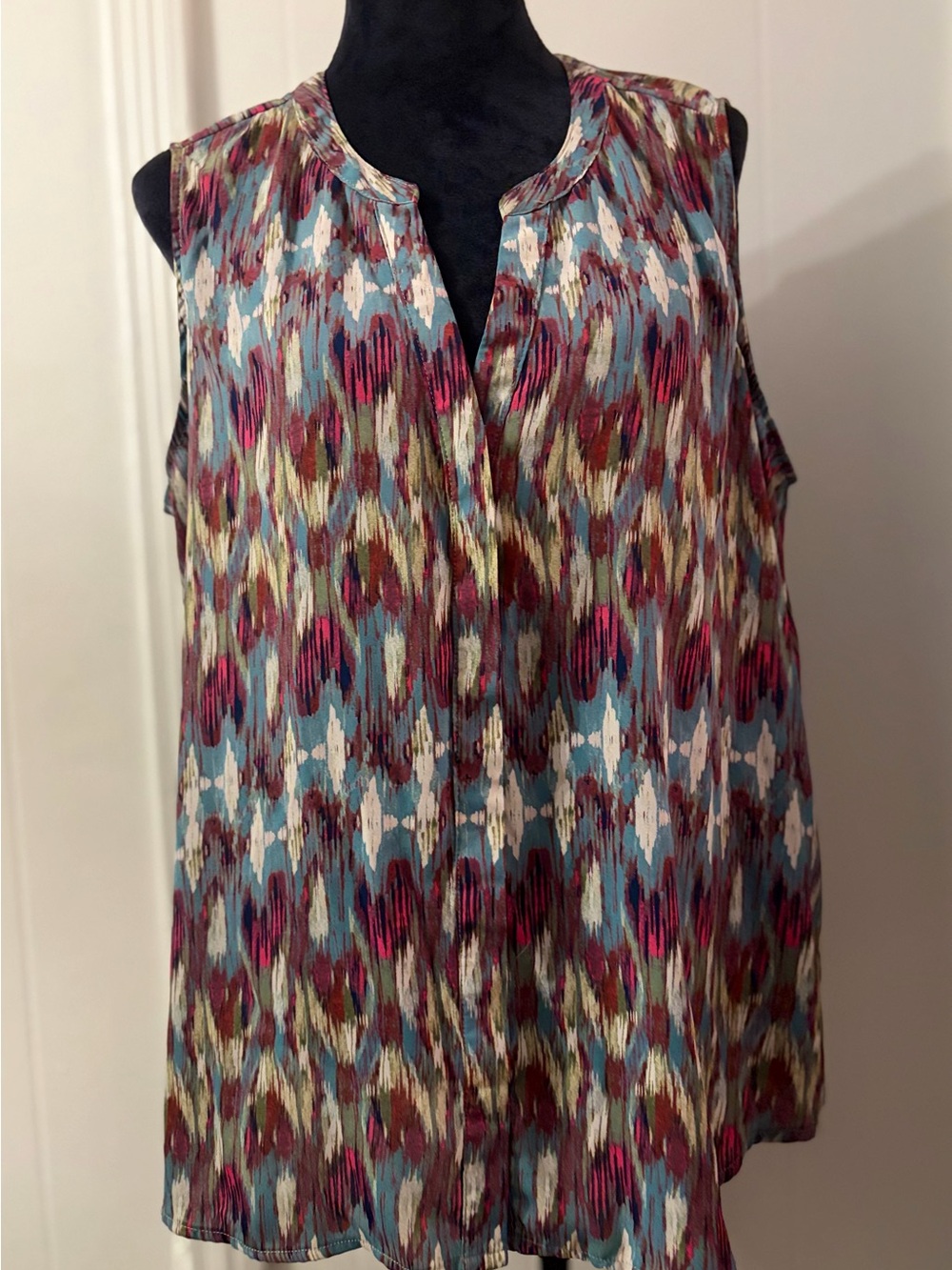 Zac & Rachel Sleeveless Ikat-Print Blouse in Pink, Blue & Olive